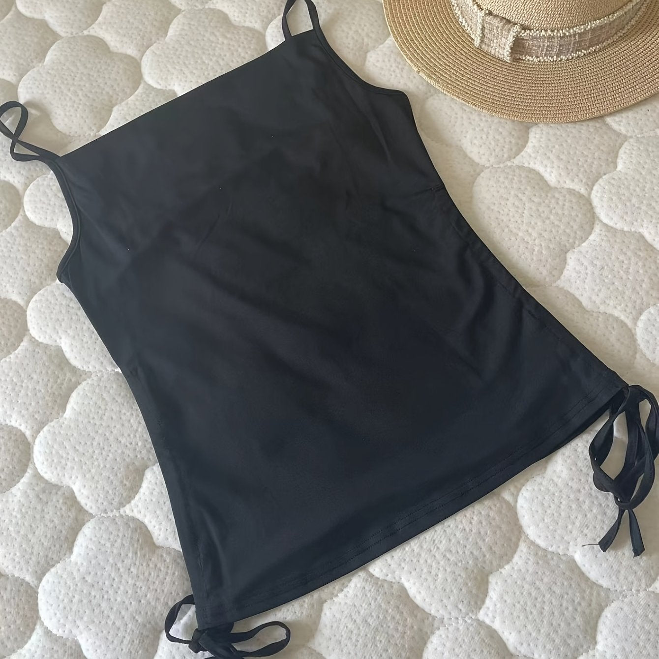 Drawstring Cowl Neck Cami Top Slim Sleeveless Sexy Solid Spaghetti