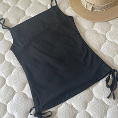 Drawstring Cowl Neck Cami Top Slim Sleeveless Sexy Solid Spaghetti