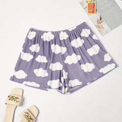 Cloud Print Flannel Loungewear Shorts