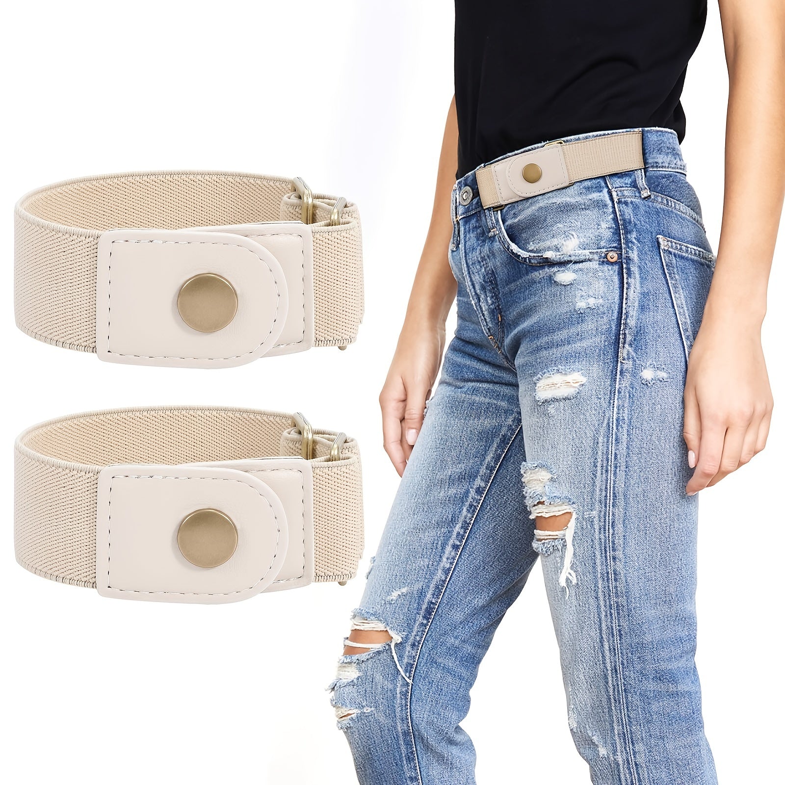 2 Pcs Men's Non Buckle Elastic Belts