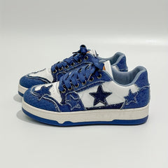 Women's Star Graphic Lace Up Skate Shoes Thick Sole Patchwork Flatform