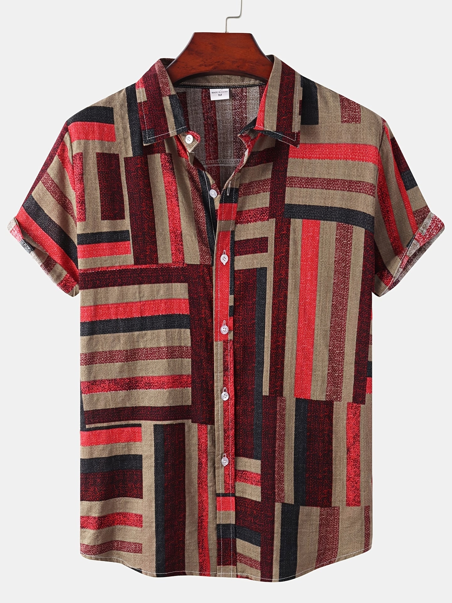 Men's Casual Stripe Pattern Short Sleeve Hawaiian Shirt