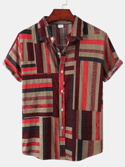 Men's Casual Stripe Pattern Short Sleeve Hawaiian Shirt