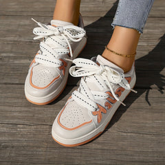 Women's Faux Leather Skate Shoes Non Slip Low Top Casual Walking Shoes