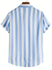 Stripe Print Casual Short Sleeve Shirt for Men