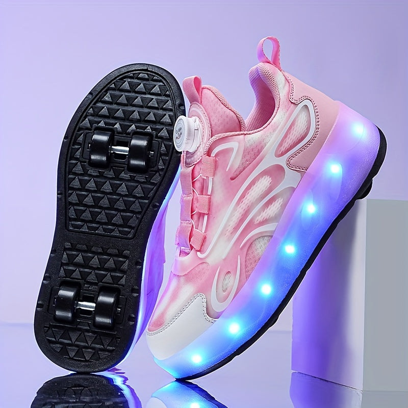 Girl's LED Light Up Roller Shoes With Rotating Buckle