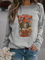 Halloween Skull Print Sweatshirt Women's Clothing