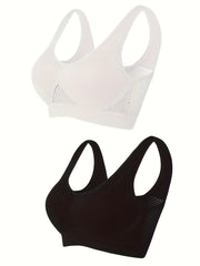 2 Pack Plus Size Seamless Mesh Wireless Sports Bra Set