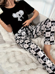 Koala & Checkered Print Tee & Pants Lounge Set