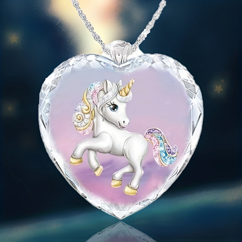 Heart Unicorn Pendant Necklace Casual Jewelry