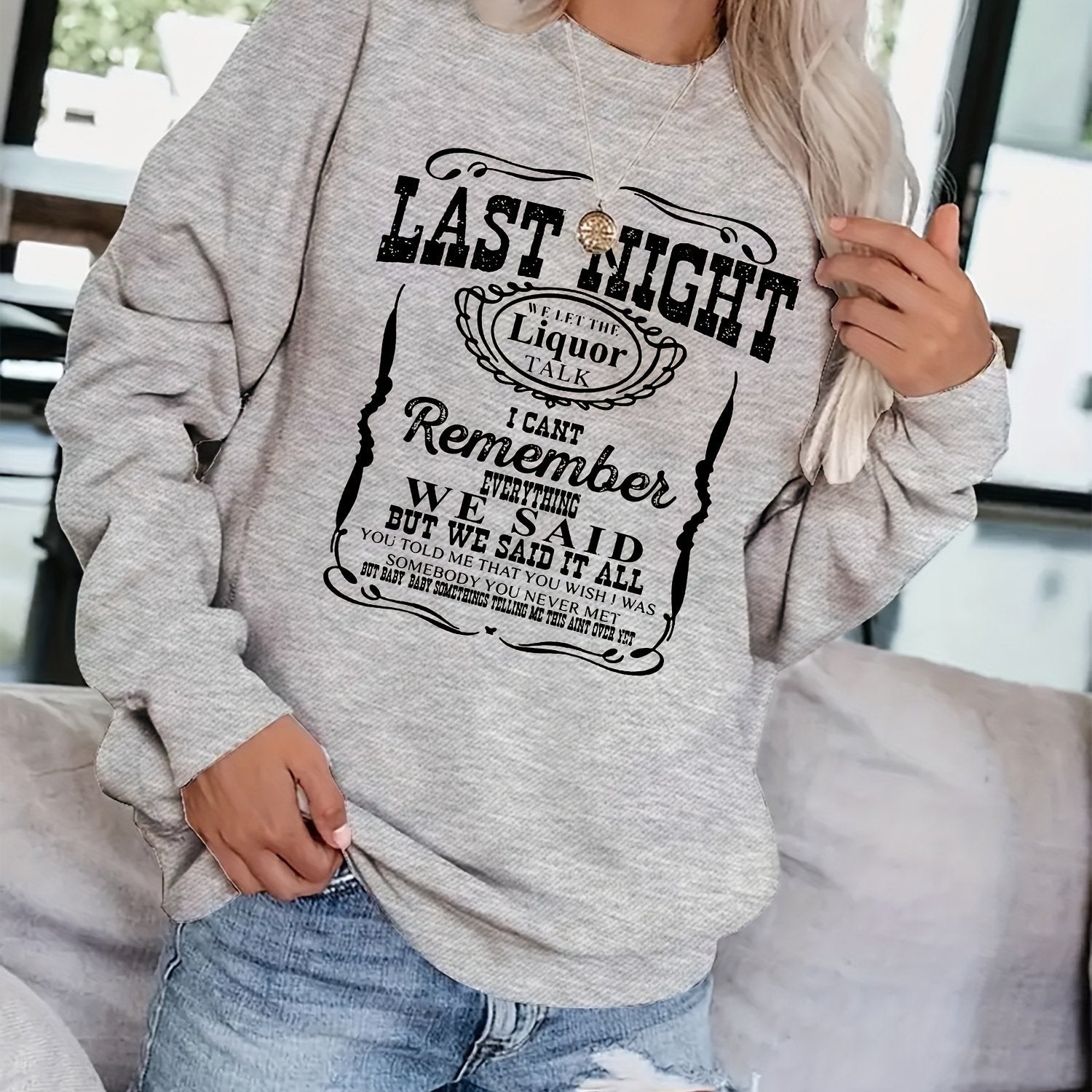 Letter Print Pullover Sweatshirt for Fall & Winter Women's Clothing