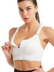 Zip-Up Sports Bra Round Neck Medium Stretch Padded