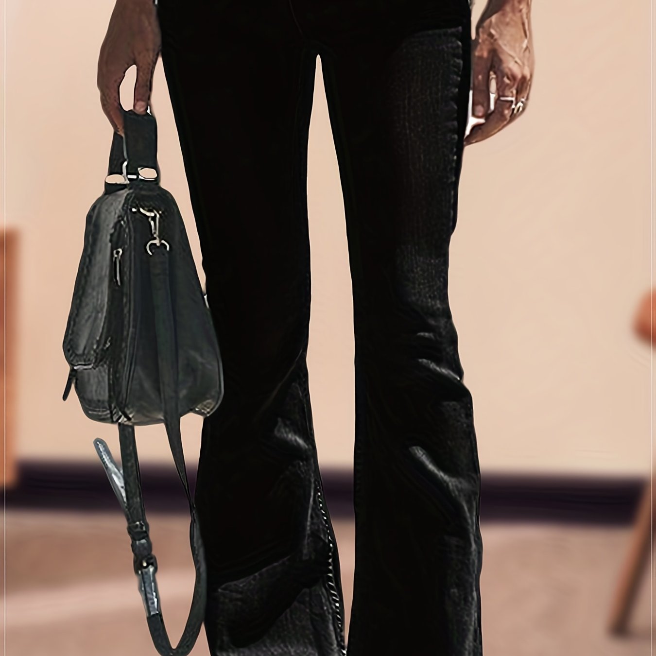 Wide Legs Flare Jeans Bell Bottom Mid Stretch Washed Casual Denim Pants
