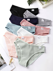 8pcs Ribbed Bikini Panties Comfortable Cotton Women's Lingerie