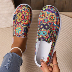 Women's Printed Canvas Slip On Low Top Shoes Comfy Walking Loafers