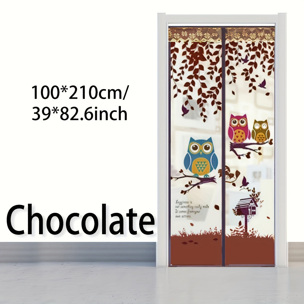 Chocolate Owl Pattern Magnetic Screen Door - Strong Mesh Sealing Magnet