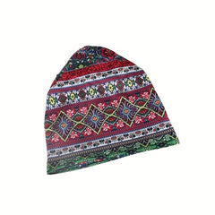 Vintage Flower Print Beanie Boho Elastic Headband Skull Cap
