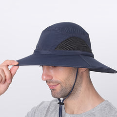 Wide Brim Sun Hat with Strap Windproof Breathable Foldable Cap