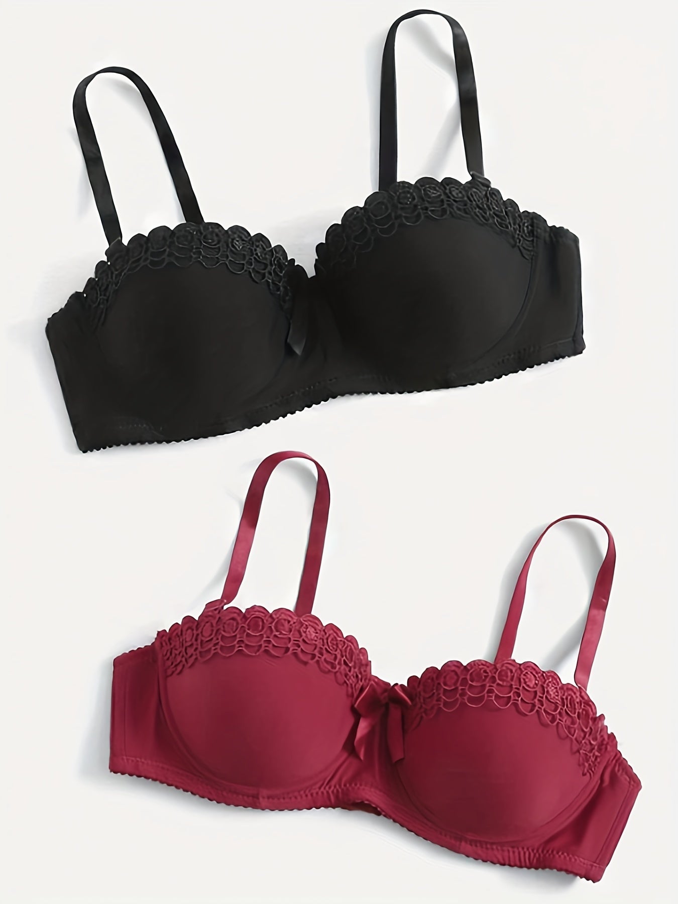 2pcs Lace Push Up Bras Comfy & Breathable Women's Lingerie