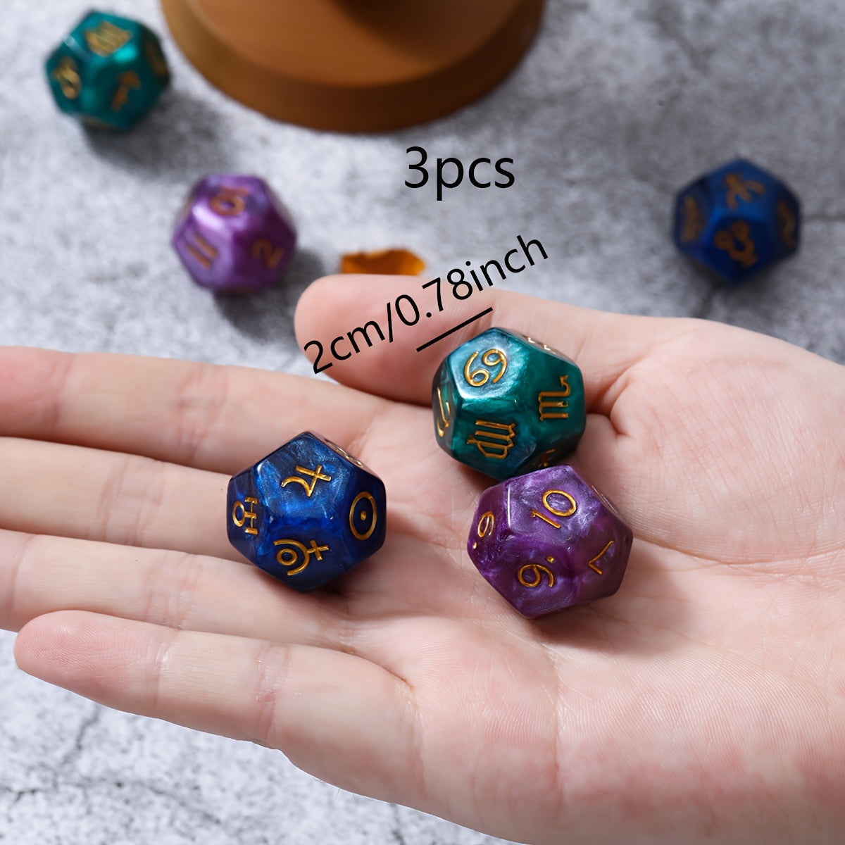 3pcs 12 sided Constellation Digital Dice Polyhedron Mixed Changing Game Props