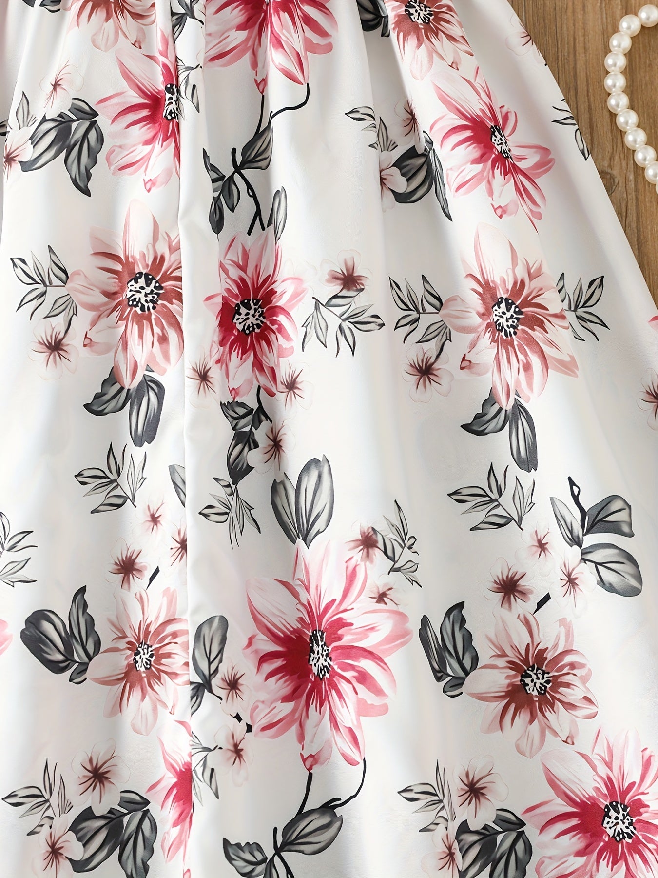 Girls Sleeveless Ruffle Trim Flowers Graphic Belted Princess Dress