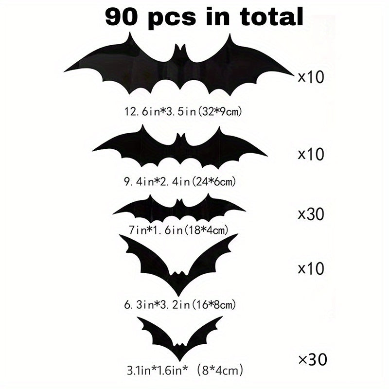 90pcs Halloween 3D Bat Sticker Decorative Party Decoration Sticker