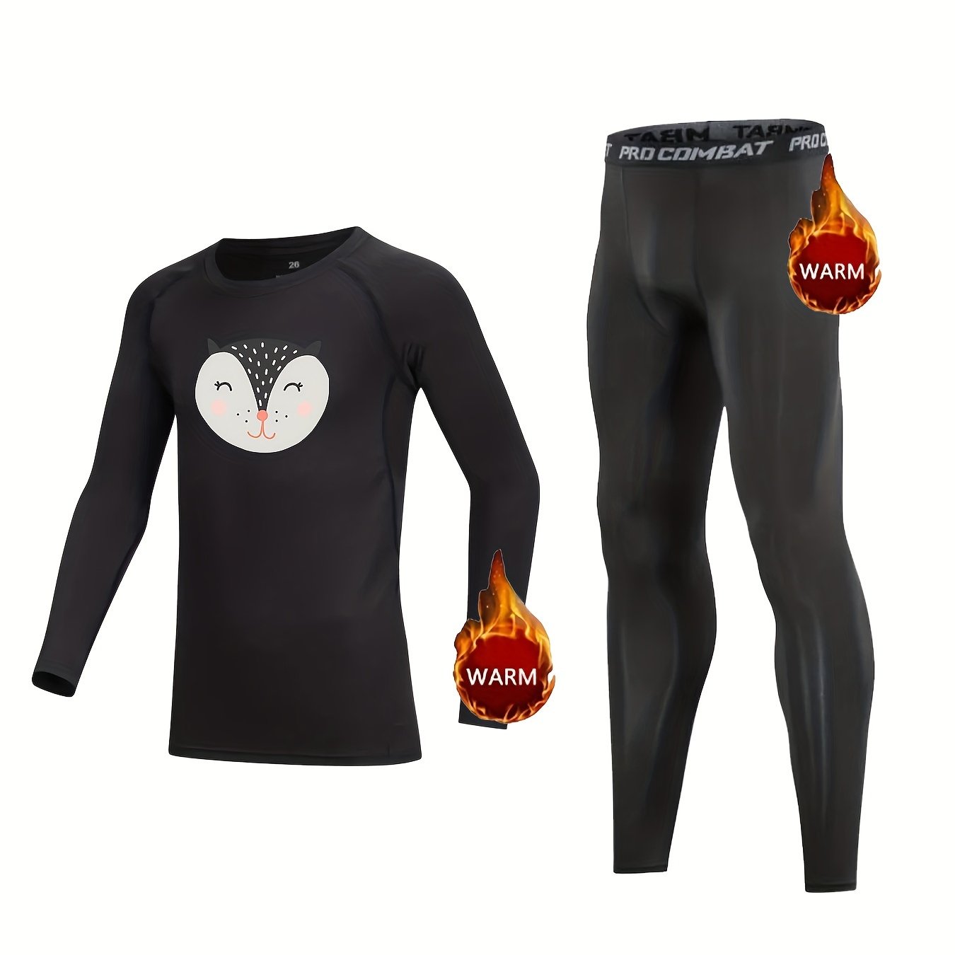 2pcs Kids Compression Fleece Sets Cartoon Pattern Pullover & Pants