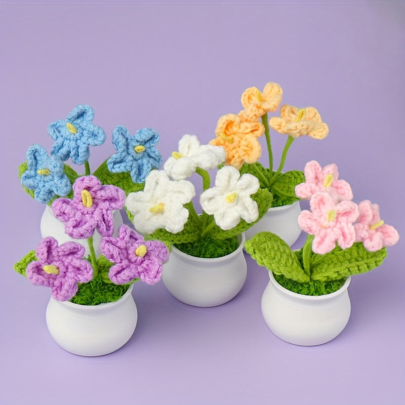 Hand Knitted Forget me not Small Potted Plant Crochet Simulation