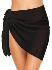 Tie Side Semi Sheer Sarong Cover Up Solid Beach Wrap Skirt Women's Swimwear