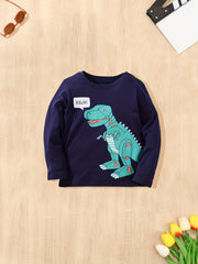 Dinosaur Robot Print Boys Cotton T shirt Kids Long Sleeve Casual Top
