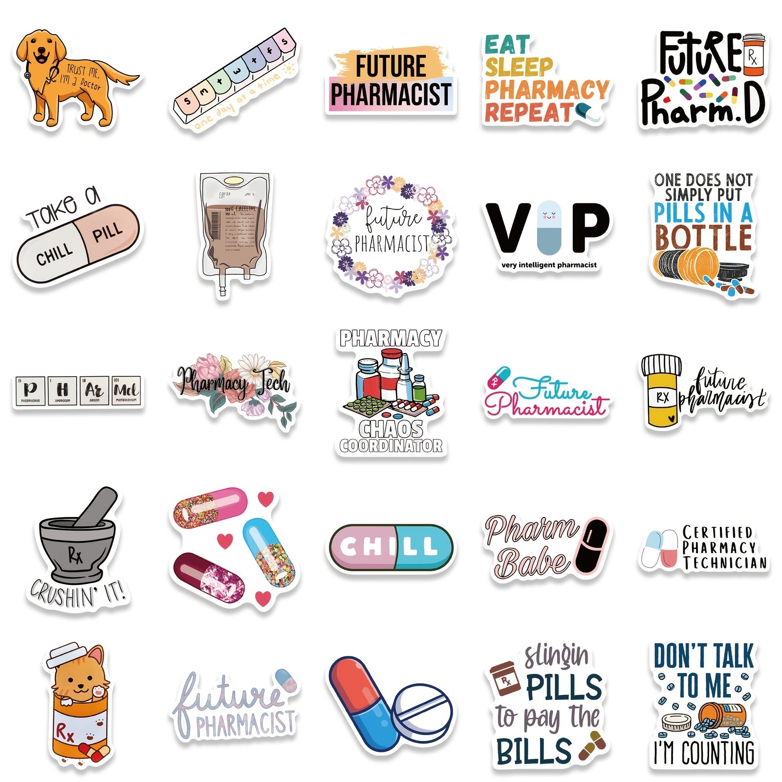 50pcs Cartoon Pharmacist Stickers Waterproof & Removable