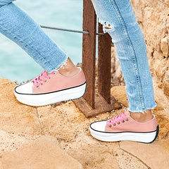 Women's Chunky Sole Canvas Sneakers Lace Up Low Top Shoes