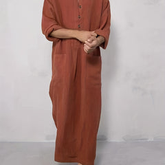 Cotton Muslim Men Long Sleeve Thobe Saudi Arab Kaftan Islamic Dubai Robe