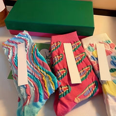 3 Pairs Colorblock Crew Socks Novelty & Funny Mid Tube Socks