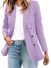 Double Breasted Lapel Blazer Solid Long Sleeve Office Work Outerwear