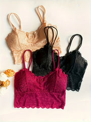 5pcs Lace Wireless Bras Scallop Trim Bra Women's Lingerie