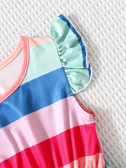 Kid Girls Rainbow Striped Princess Party Dress