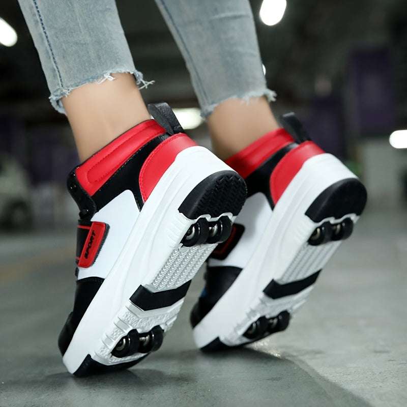 Boy's Roller Shoes - Hook and Loop Fastener Skate Sneakers Kids