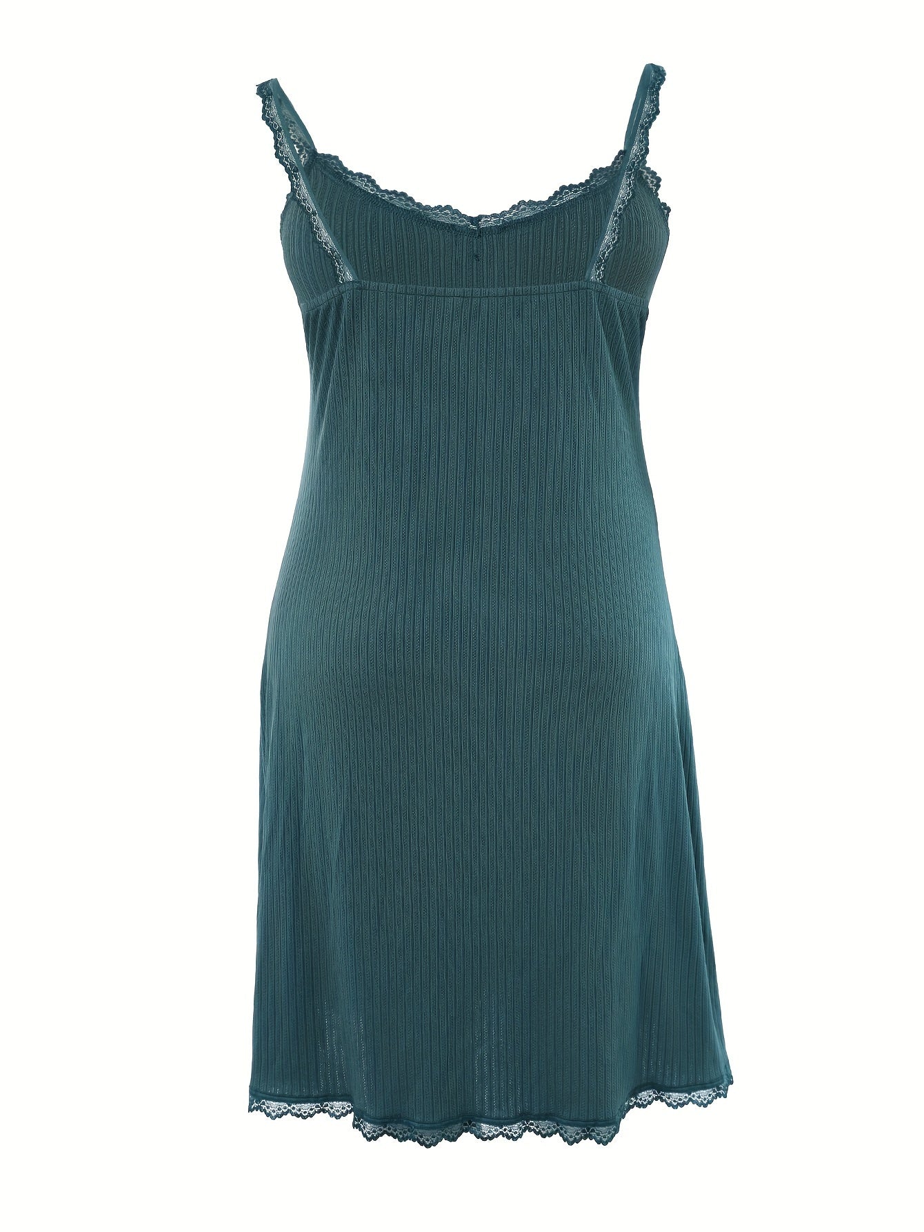 Lace Trim Ribbed Knit Round Neck Sleep Dress