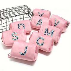 Plush Letter Print Makeup Bag Zipper Storage Lightweight Travel Organizer
