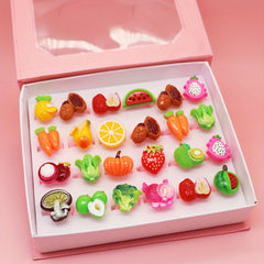 24pcs Pink Vegetable Series Adjustable Rings Box Girls Birthday