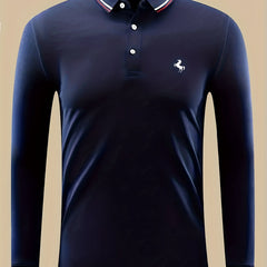 Men's Horse Print Lightweight Long Sleeve Polo Shirt