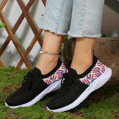 Women's Flag Pattern Walking Shoes Breathable Mesh Sneakers