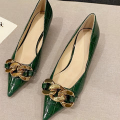 Chain Decor Kitten Heels Point Toe Dress Pumps Slip On Heels