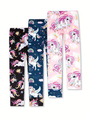Toddler Girls Unicorn & Rainbow Legging Pants Stretchy Slim Fit