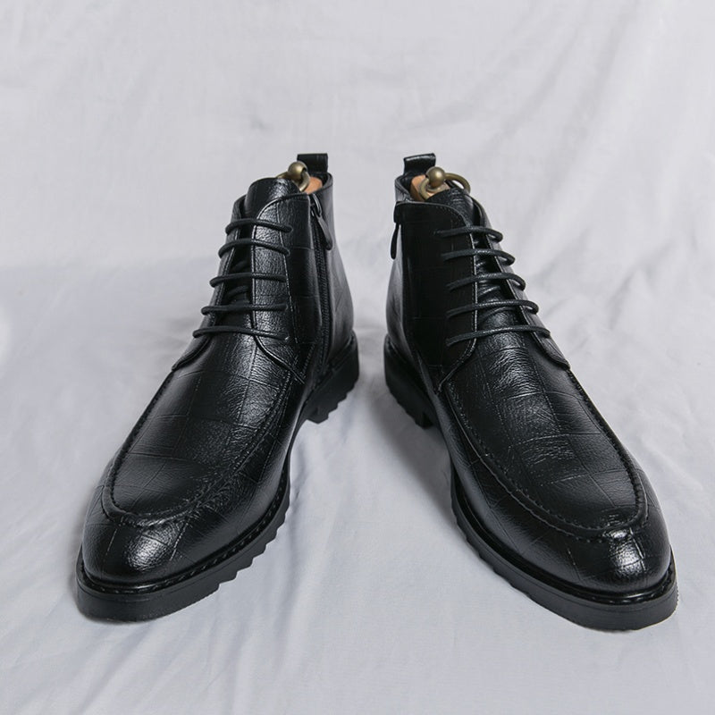 Men's Lace-Up Ankle Boots Zipper Casual Walking Shoes
