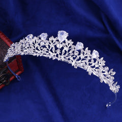 Crystal Leaf Bridal Jewelry Sets Rhinestone Crown Tiaras Necklace Earrings Set