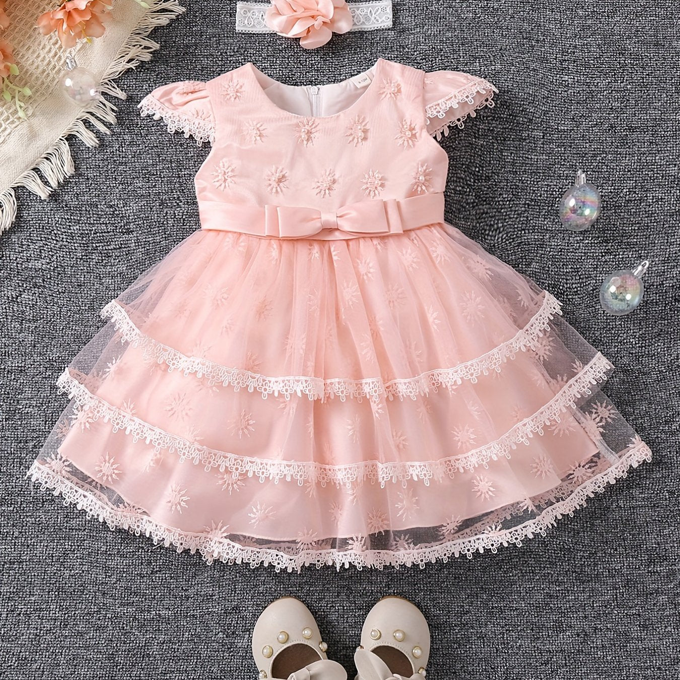 Baby Girl Casual Dress Fluter Sleeve Layered Belted Tutu Dress