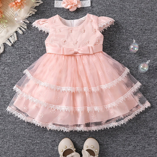 Baby Girl Casual Dress Fluter Sleeve Layered Belted Tutu Dress