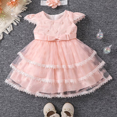 Baby Girl Casual Dress Fluter Sleeve Layered Belted Tutu Dress